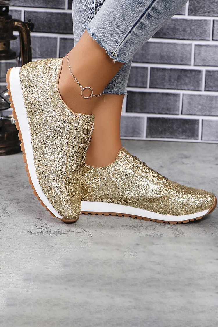 Casual Fashion Sequins Glitter Lace Up Running Shoes Sneakers -  Xpluswear.com, image size:750x1125