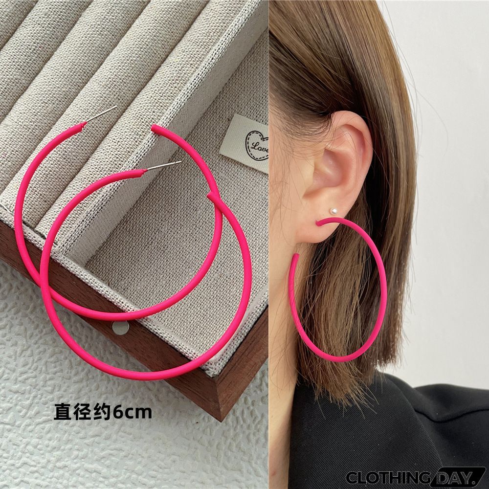 Women Fashion Geometric Fluorescent Rose Without Ear Hole Ear Clip Earrings