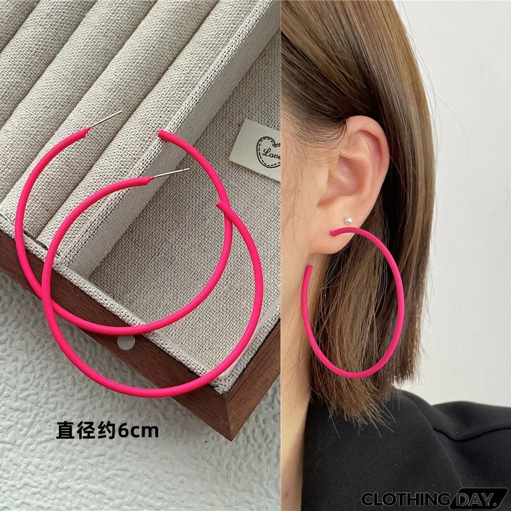 Women Fashion Geometric Fluorescent Rose Without Ear Hole Ear Clip Earrings