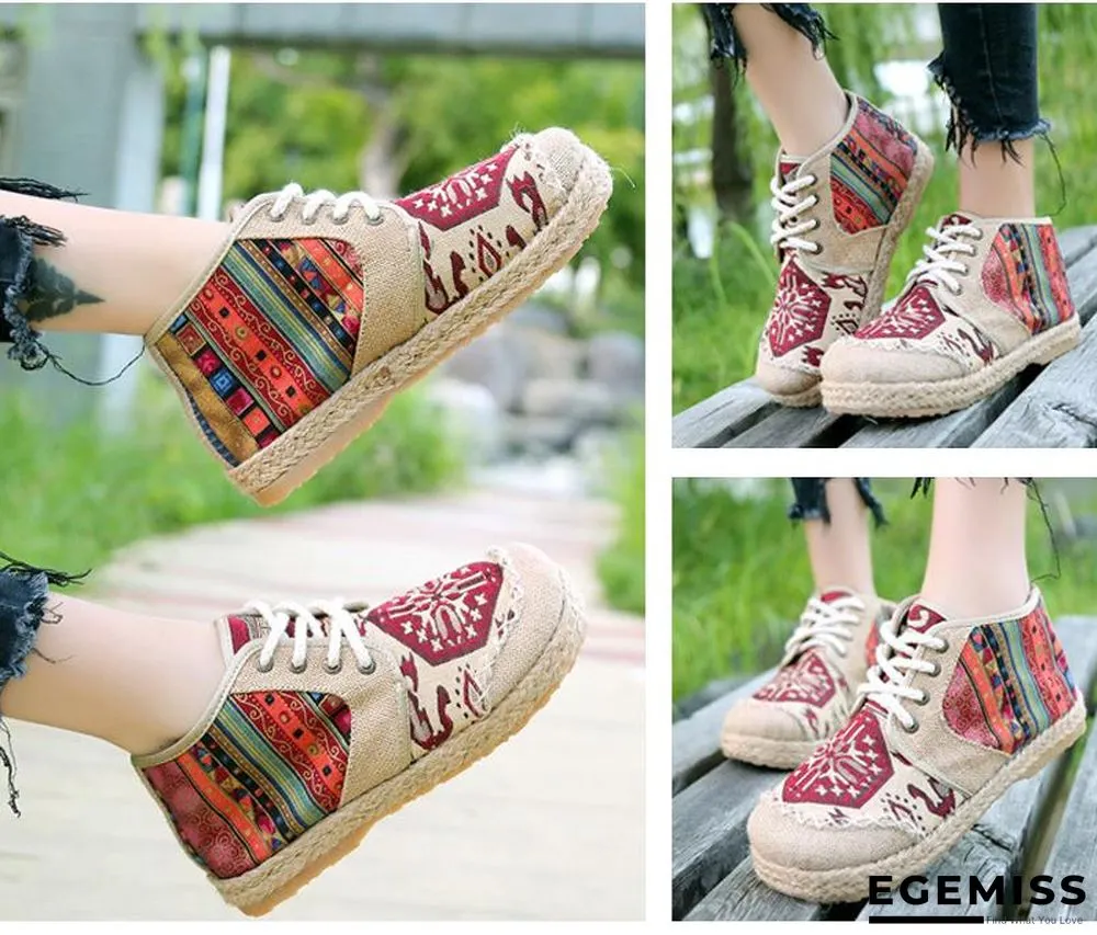 Embroider Shoes Women Ankle Boots Flat Autumn Shoes Comfortable Lace-Up Shoes Flats | EGEMISS