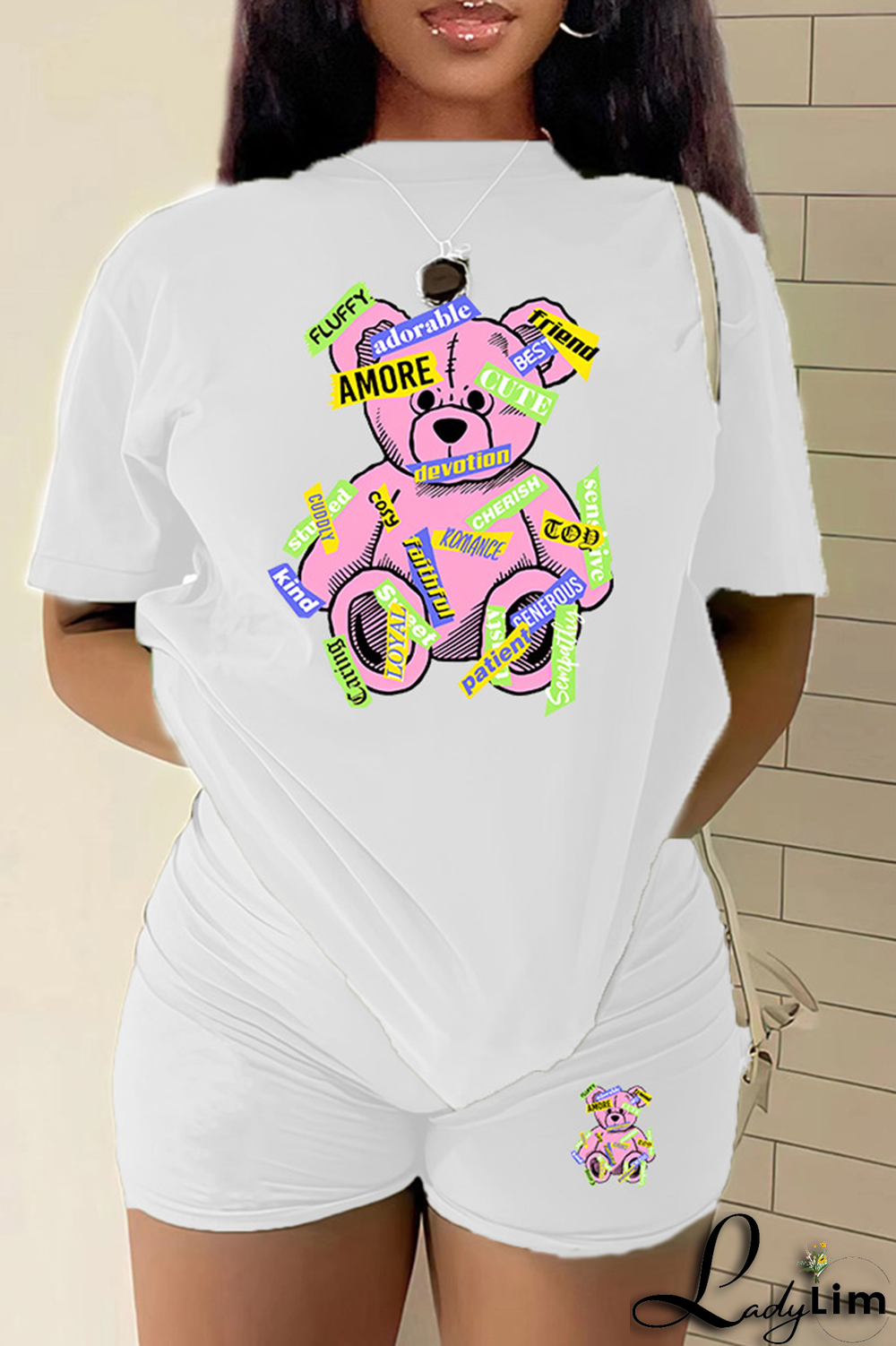 Rose Red Casual Print Patchwork O Neck Short Sleeve Two Pieces