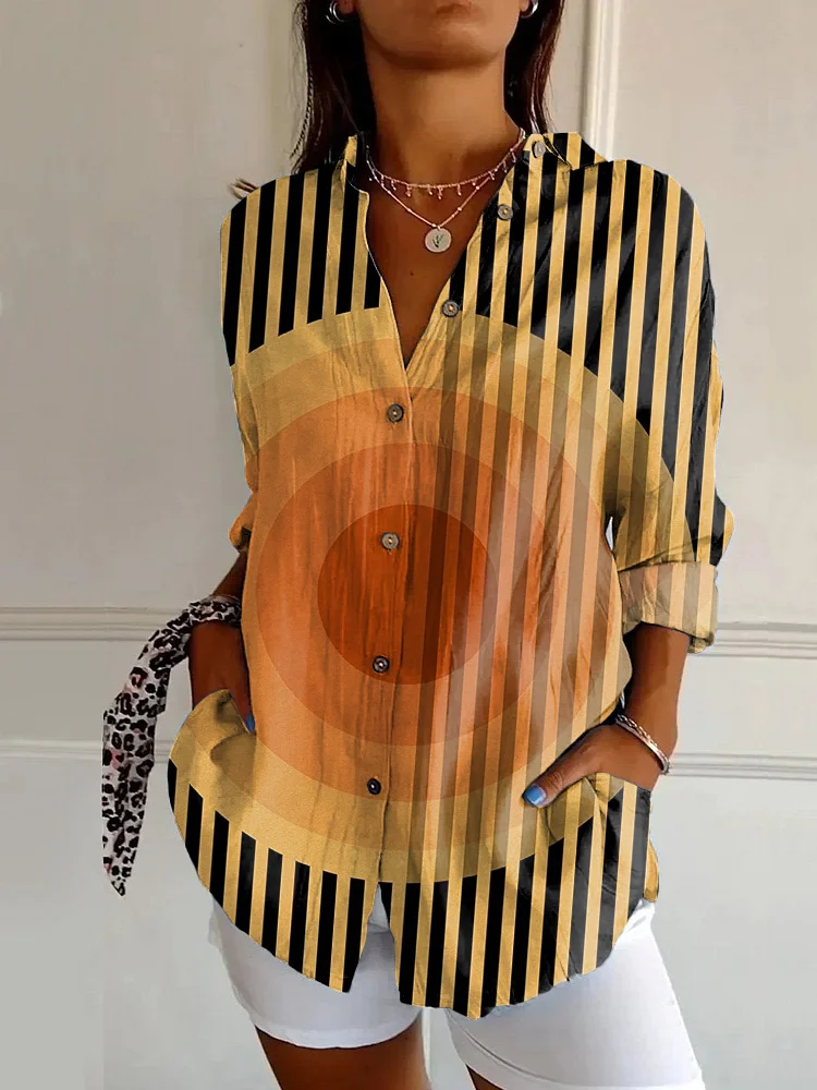 Striped Sun Abstract Art Bohemian Long Sleeve Shirt