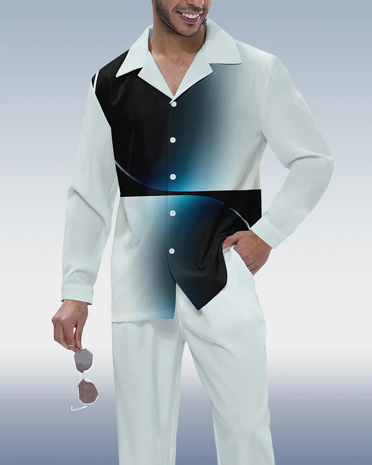 Men's Gradient Print Long Sleeve Shirt Walking Suit 314