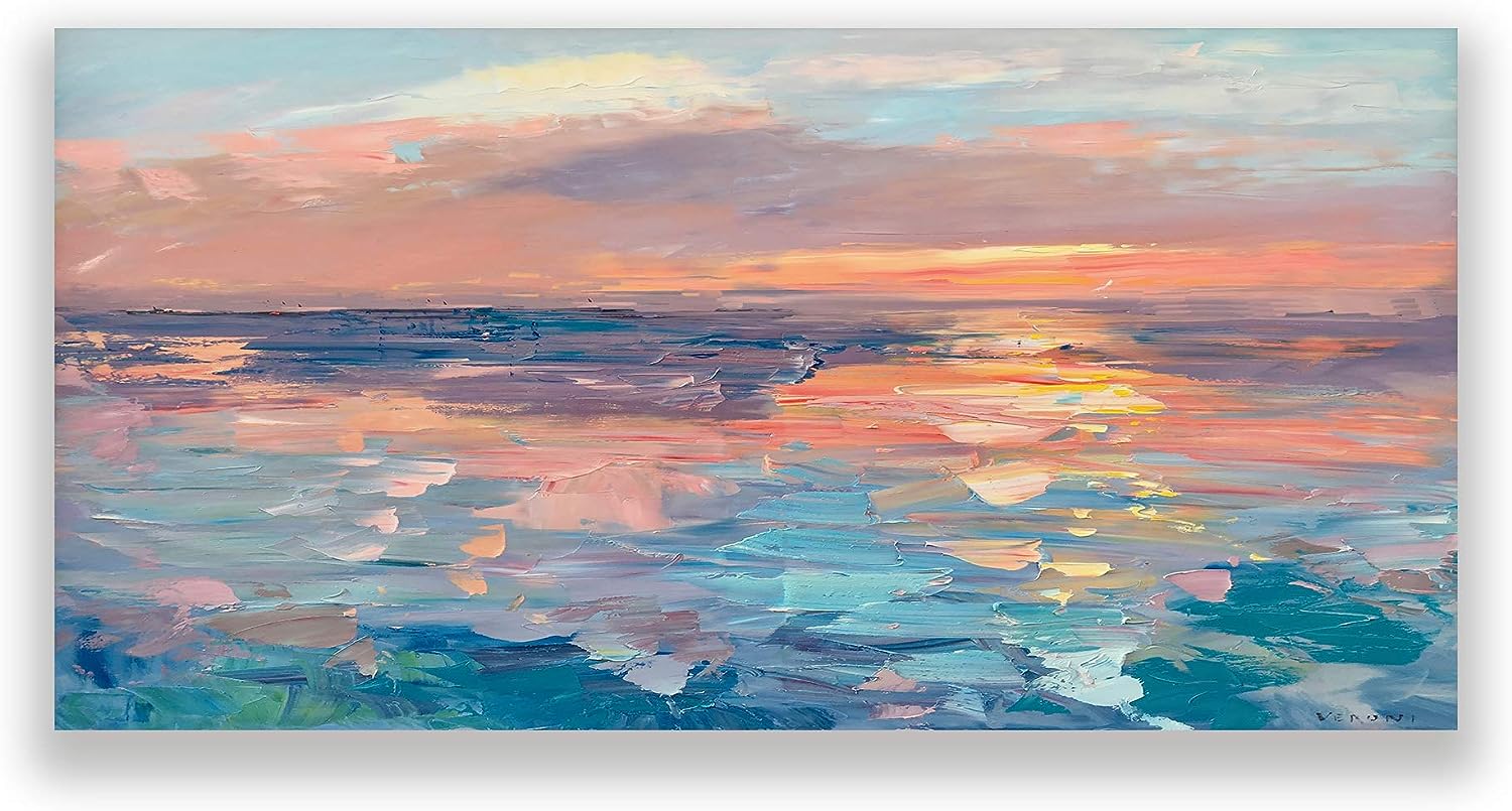 Agostino Veroni Sunset Art Original Art Canvas Wall Art Ocean Wall Art Abstract Wall Art Beach Print Living Room Wall Art (72x36) 72x36