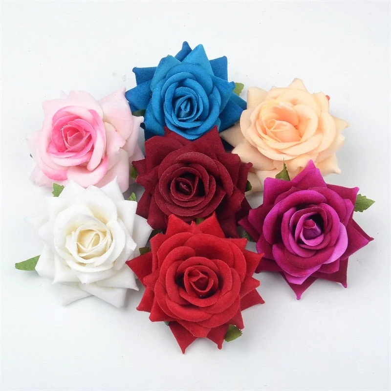 100pcs 6cm Flannel Corner Rose Artificial Flower Heads For Home Wedding Car Decorative DIY Scrapbooking Fake Flower Wall Crafts