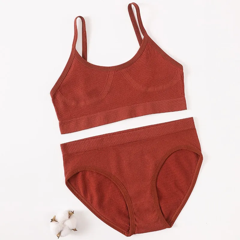 Women Bra Panties Set Seamless Bra Brief Cropped Cami Bralette Crop Top Brassieres Sexy Lingerie Active Bra Sport Underwear Set