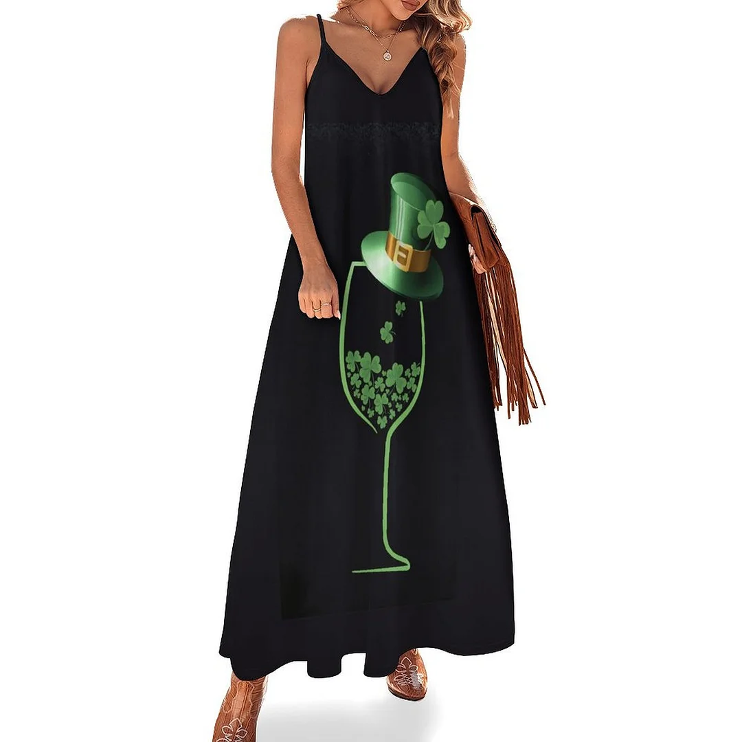 Style & Comfort for Mature Women Plus Size Printed Sling Casual Women Maxi Dress in Pattern St. Patrick's Day, Green, Clover, Lucky