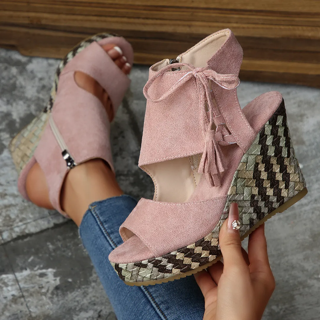 Breakj Breakj Summer New Women's Slope And Thick-Soled Sandals Large-Size Fish Mouth Suzu Side Zipper Sandals