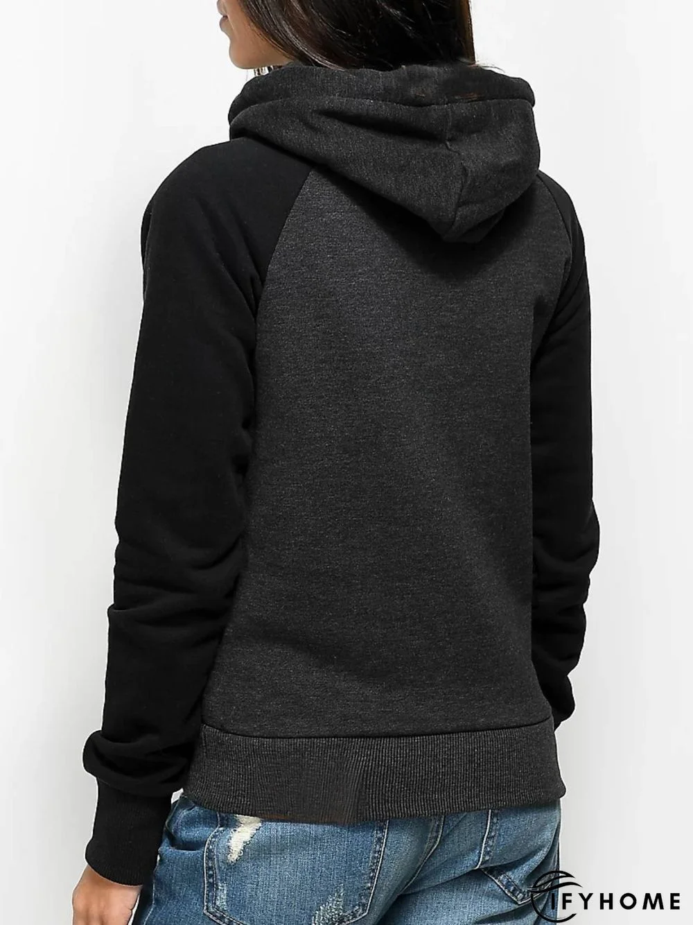 Black-Grey Paneled Hoodie Solid Casual Sweatshirt | IFYHOME