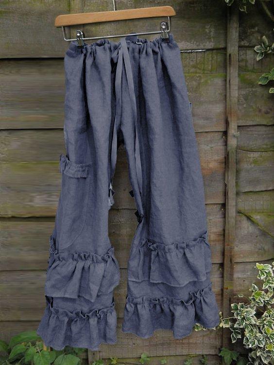 Women Folds Casual Ruffled Pants