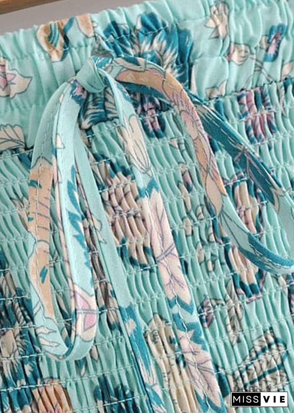 Boho Skirts in Smocked Waist, Bird Garden in Blue For Women