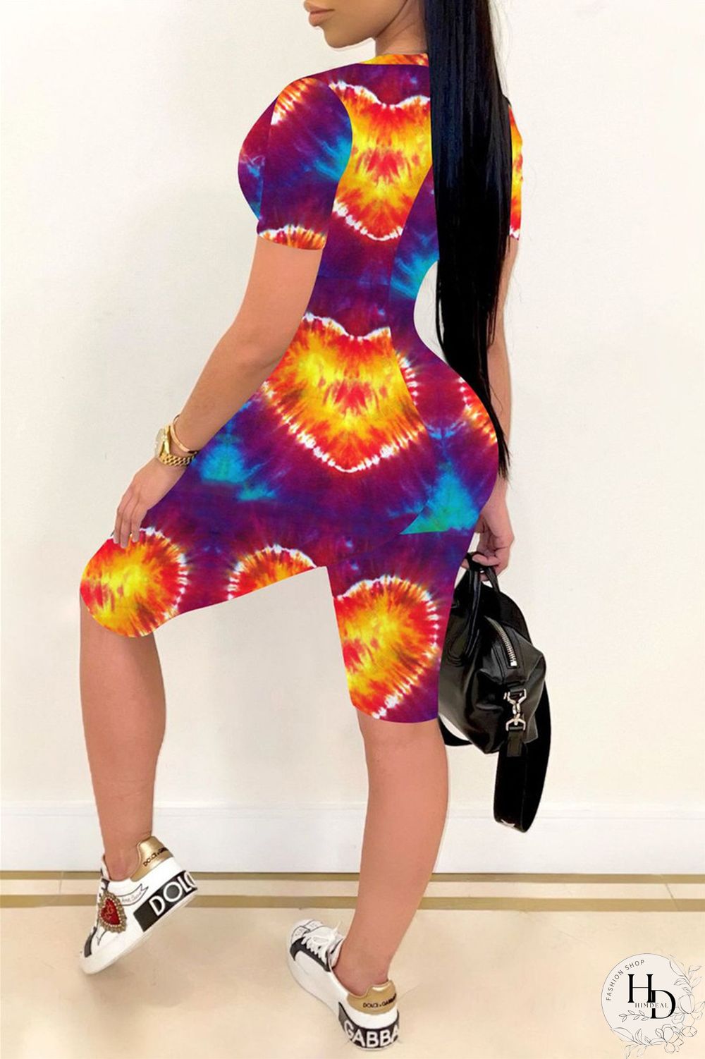 Purple Fashion Casual Print Tie Dye Ripped V Neck Skinny Romper