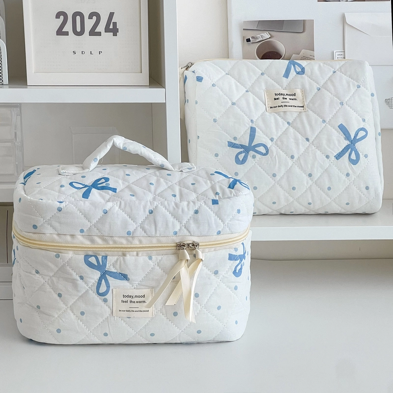 Classic Style Bow Knot Polyester Sewing Thread Square Makeup Bags