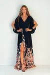 Floral Wrap-over Dress FLORENCE - Long Wedding Guest Dress - Blue Dress For Womne - Chiffon Bridesmaid Dress