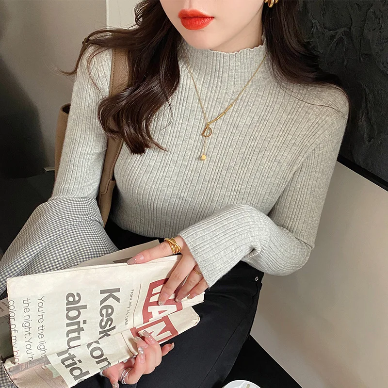 Uveng Uveng Bottom Shirt Women Autumn And Winter New With A Gas Half-High Collar Knitted Shirt On The Head Of The Coat