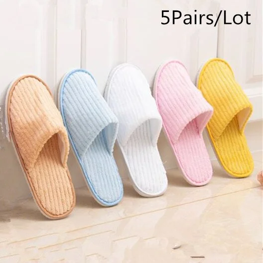 5 Pairs Winter Slippers Men Women  Hotel Disposable Slides Home Travel Sandals Hospitality Footwear One Size on Sale
