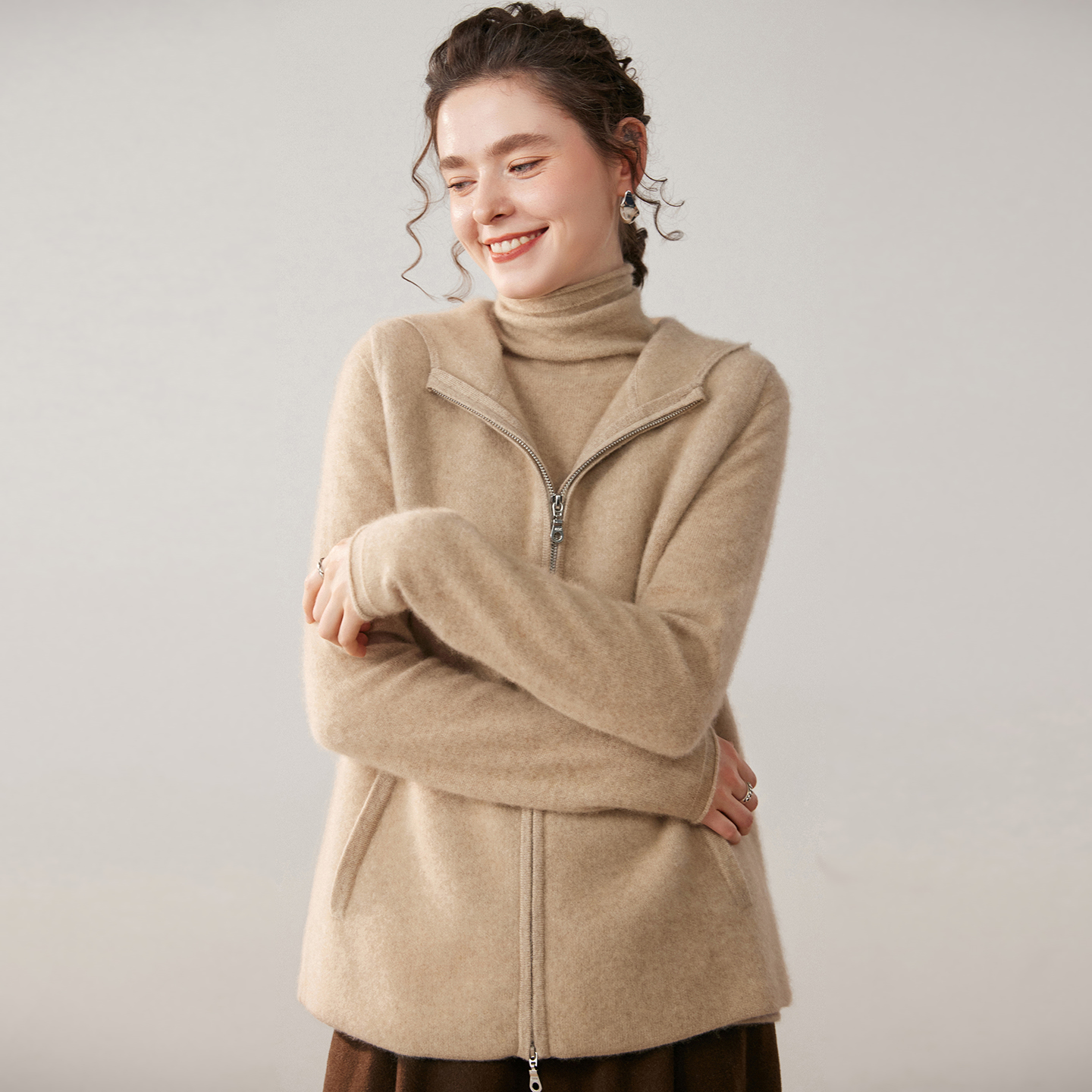 Women's Cable Knit Vest Inspired with High-Low Hem REAL SILK LIFE