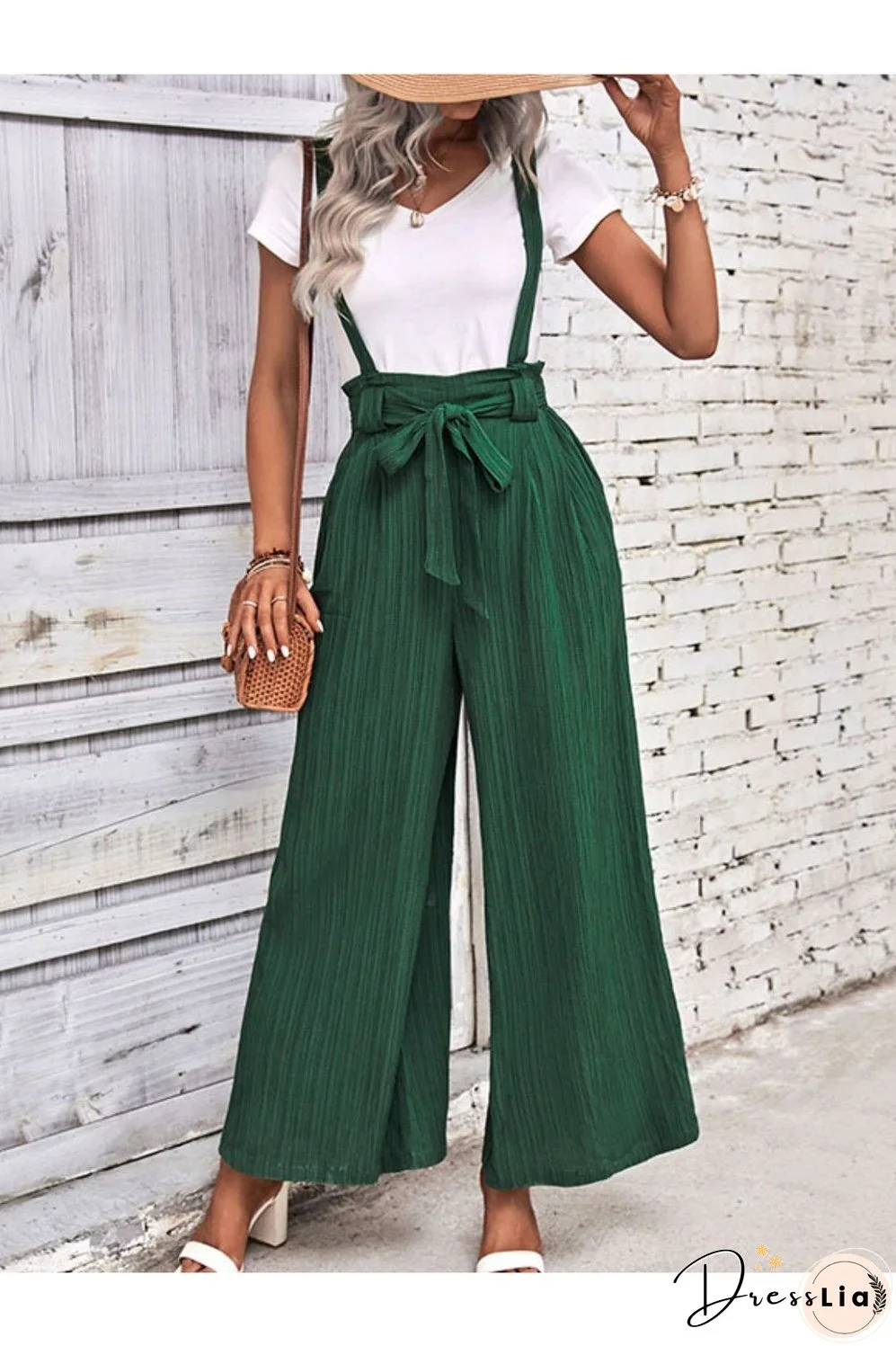 Tie Belt Wide Leg Overalls