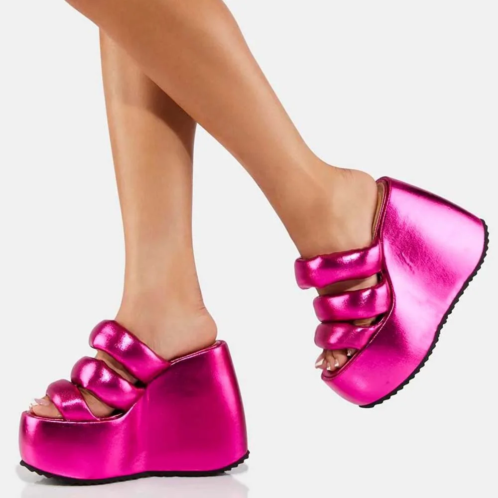 Open Toe Platform Mules Rose Leather Wedge Sandals Nicepairs