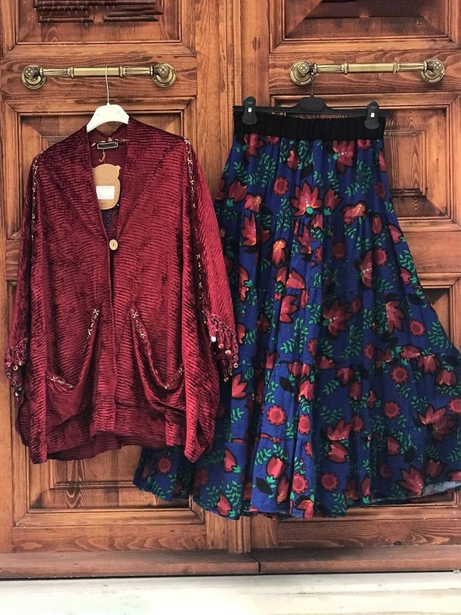 Button-up Cardigan And Skirt Two-piece Set