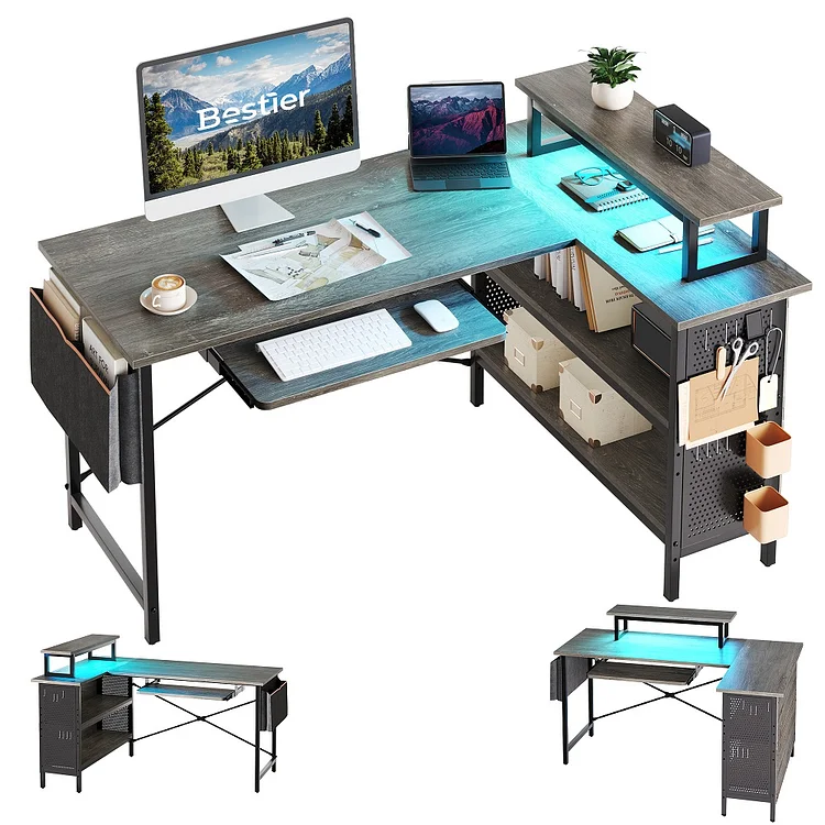 Bestier 55 inch L-Shaped Computer Desk with Keyboard Tray