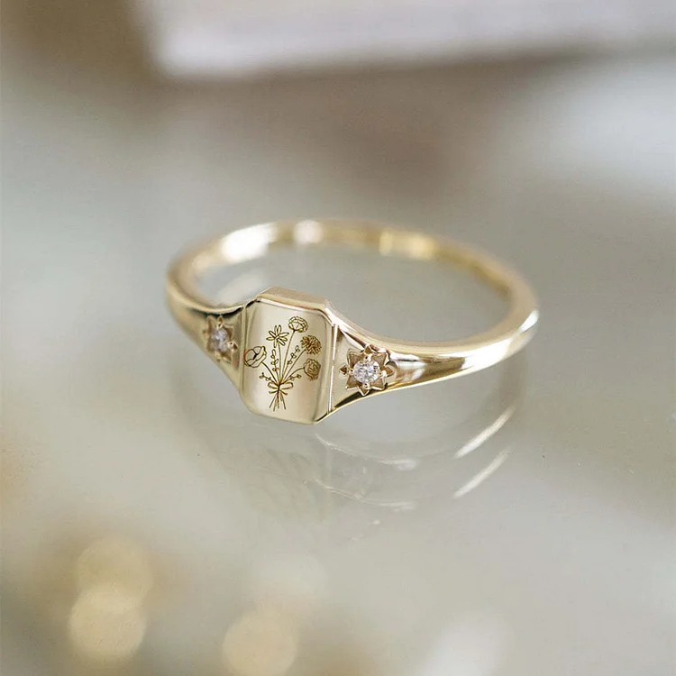 🎁Mother's Day Gift - Custom Birth Flower Diamond Ring