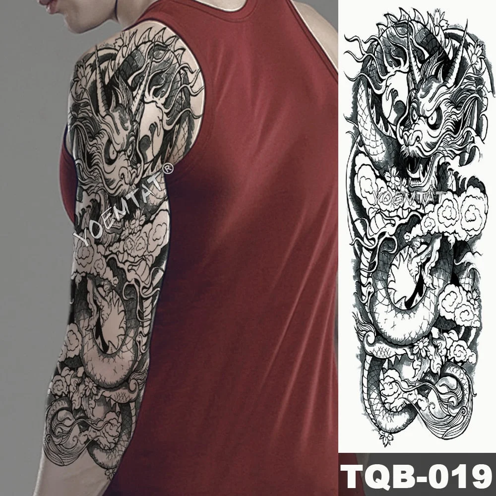 Large Full Arm Sleeve Tattoo Dragon Falls Waterproof Temporary Tatoo Sticker Japanese Tradition Men Women Body Art Tatto