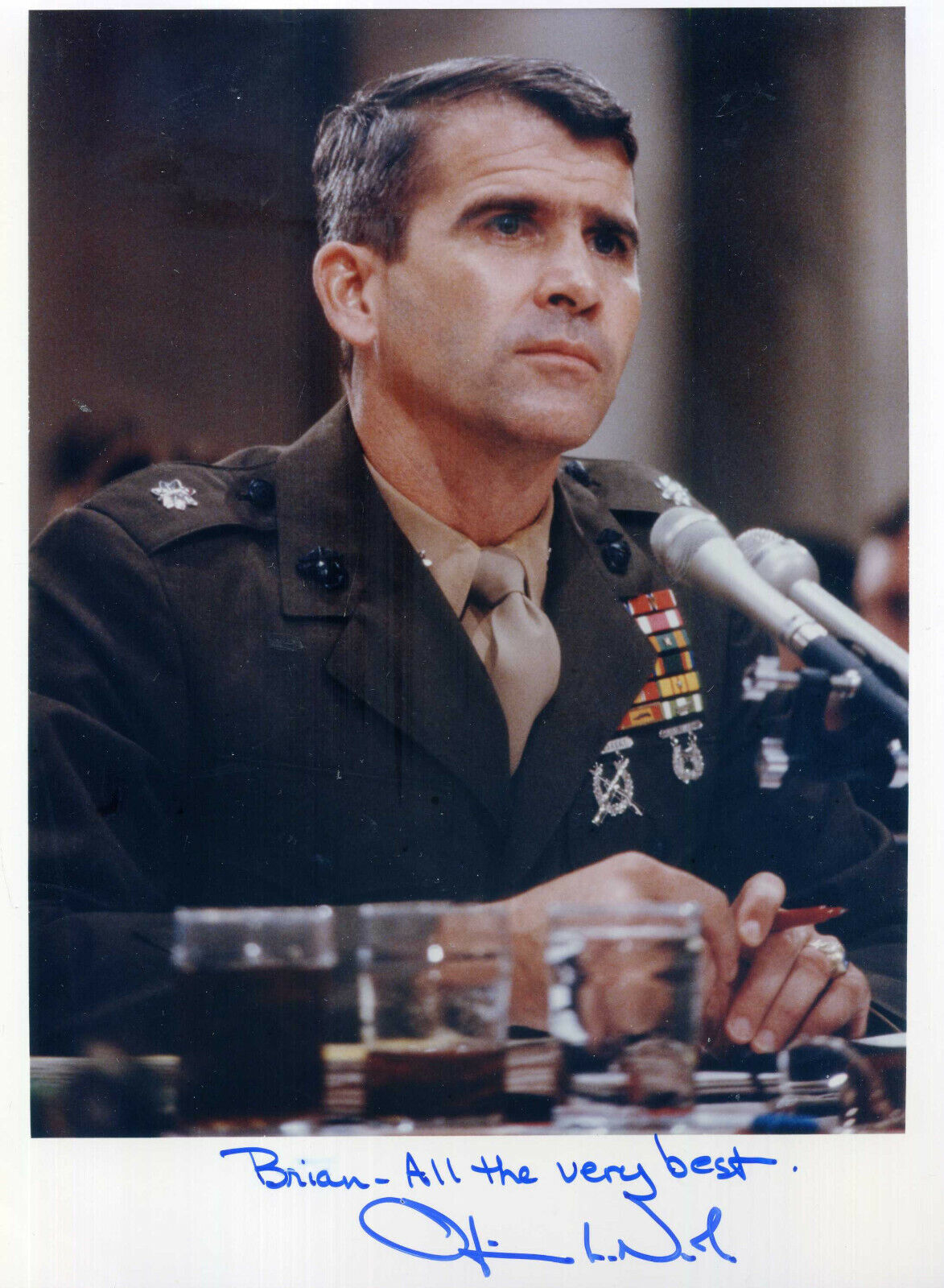 OLIVER NORTH Signed Photo Poster paintinggraph - US Marines Lt Col Iran-Contra Deal - preprint