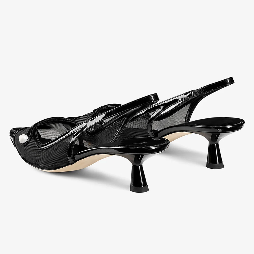 Pointed Toe Slip On Breathable Slingback Pumps Women's Black Heels