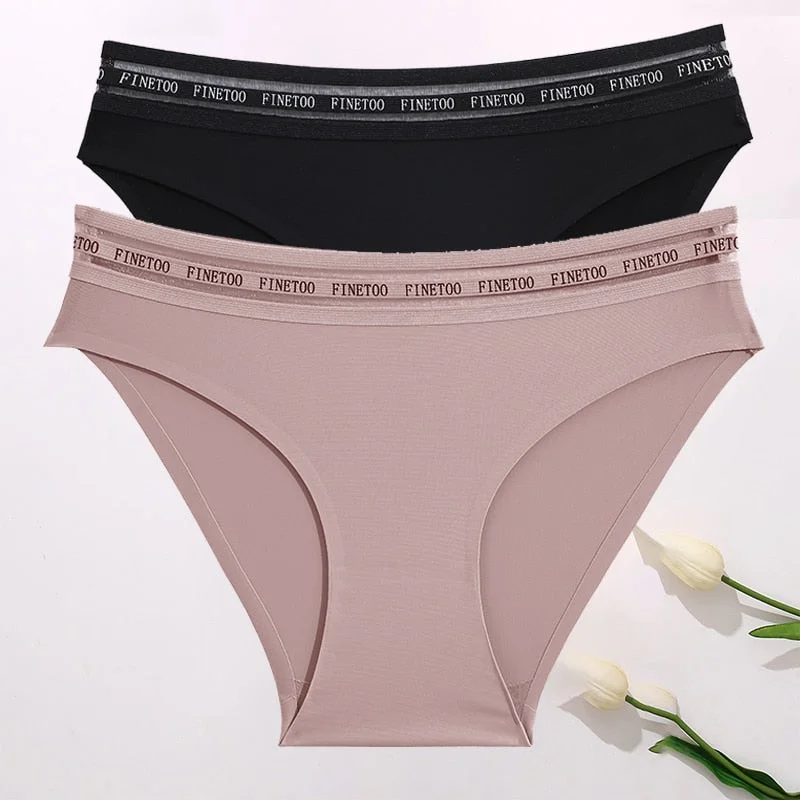 FINETOO 2PCS/Set Women Seamless Panties Lingerie Letter Underpant Ladies 7 Solid Colors L-XXL Woman Sexy Panty Briefs Underwear