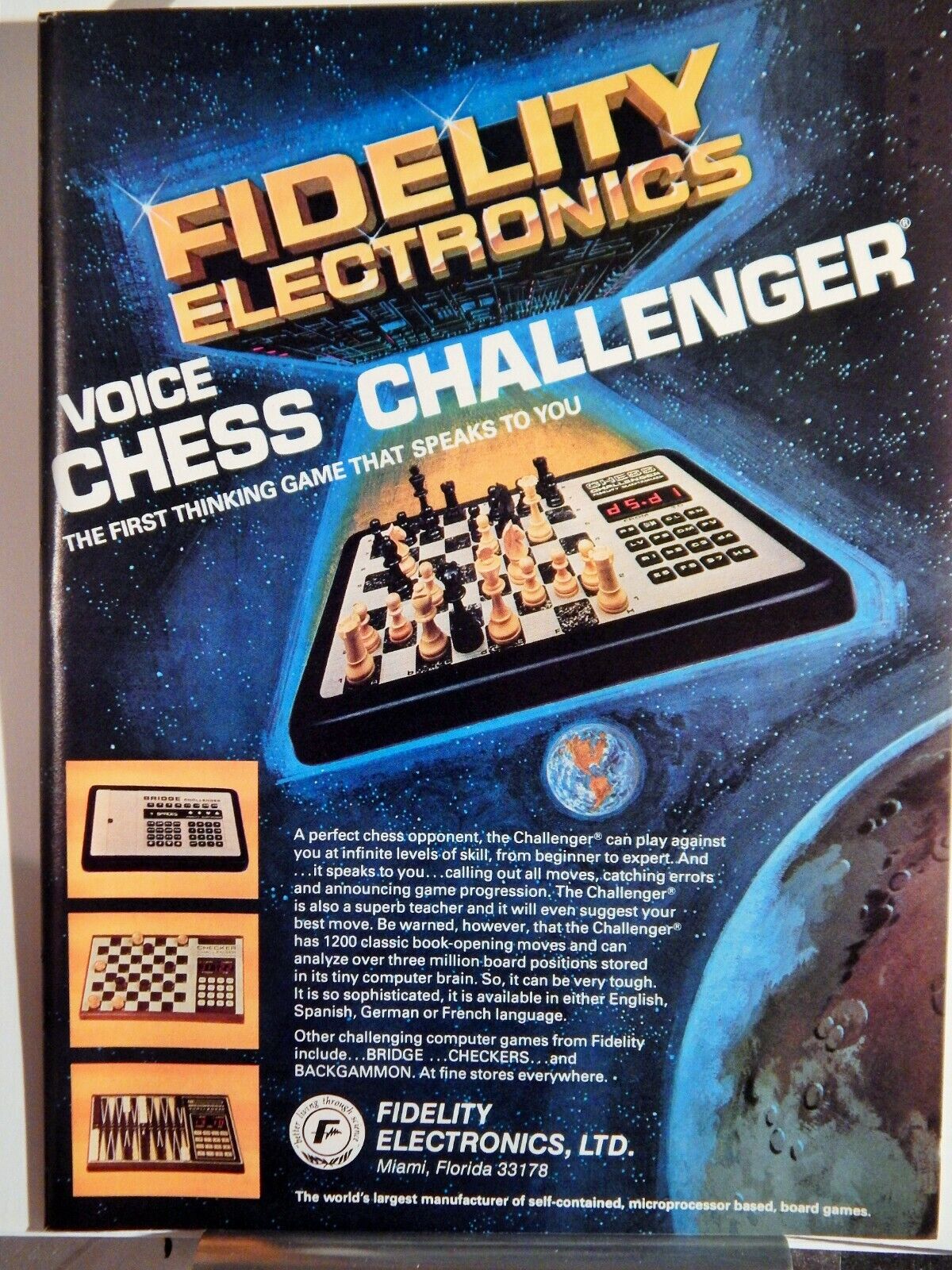 VOICE CHESS CHALLENGER/ SIGMA ZOOM LENSE/ FRANGELIC ORIGINAL VTG 1979 Photo Poster painting AD,