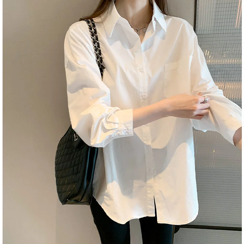 Athvotar Athvotar Temperament White Shirt Female New Design Sense Niche Shirt Casual Bottom Shirt With Long Sleeves Folded Shirt