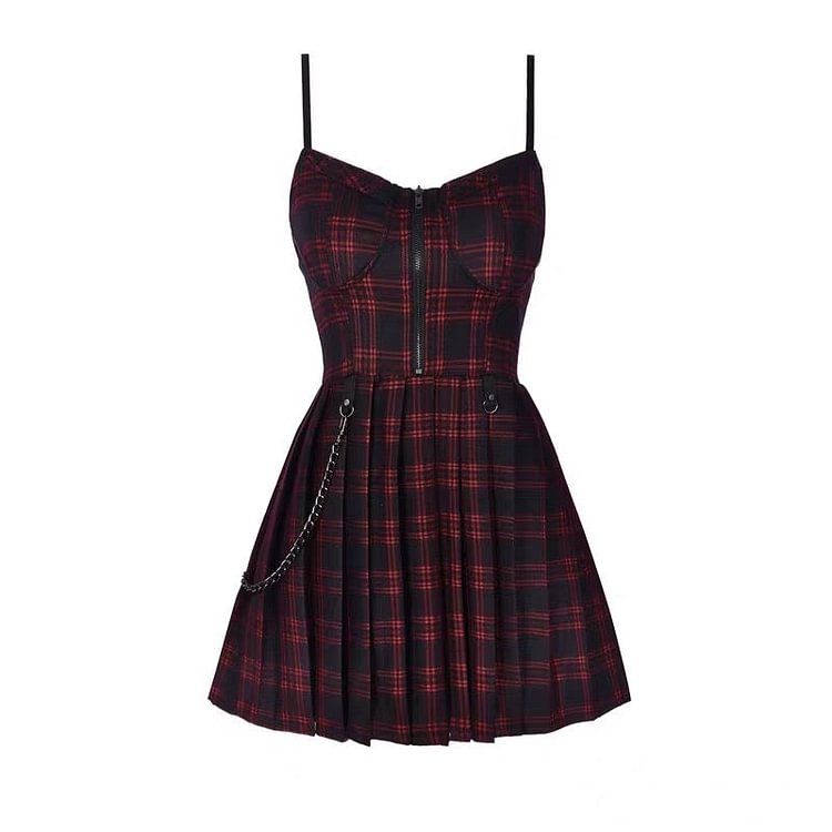 Best Kawaii - Gothic Grunge Spaghetti Strap Plaid Mini Dress