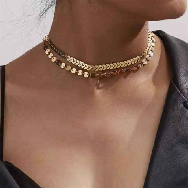 Fashion Gold Glitter Double Layer Short Necklace