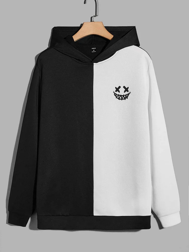 Men Two Tone Expression Print Drop Shoulder Hoodie