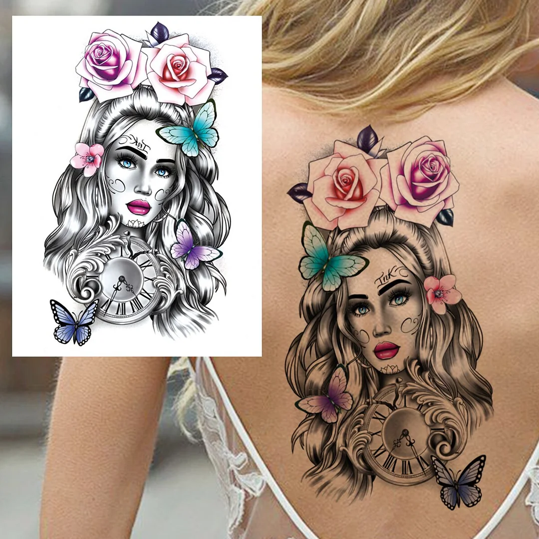 Sdrawing Butterfly Flower Temporary Tattoos For Women Girls Lace Feather Geometry Tattoo Sticker Fake Rose Sexy Tatoos Decor
