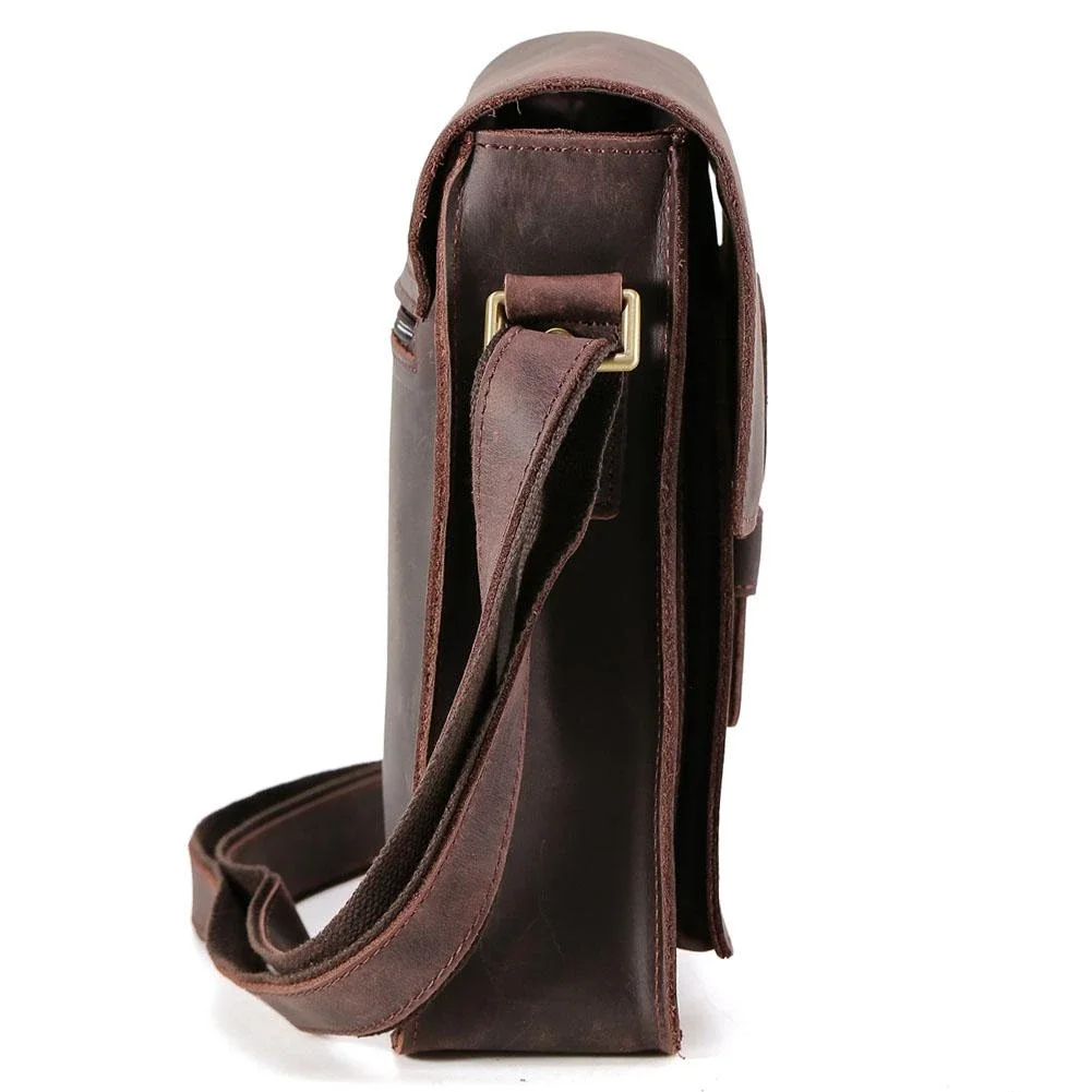 Vintage Style Handmade crazy horse leather men's messenger bag