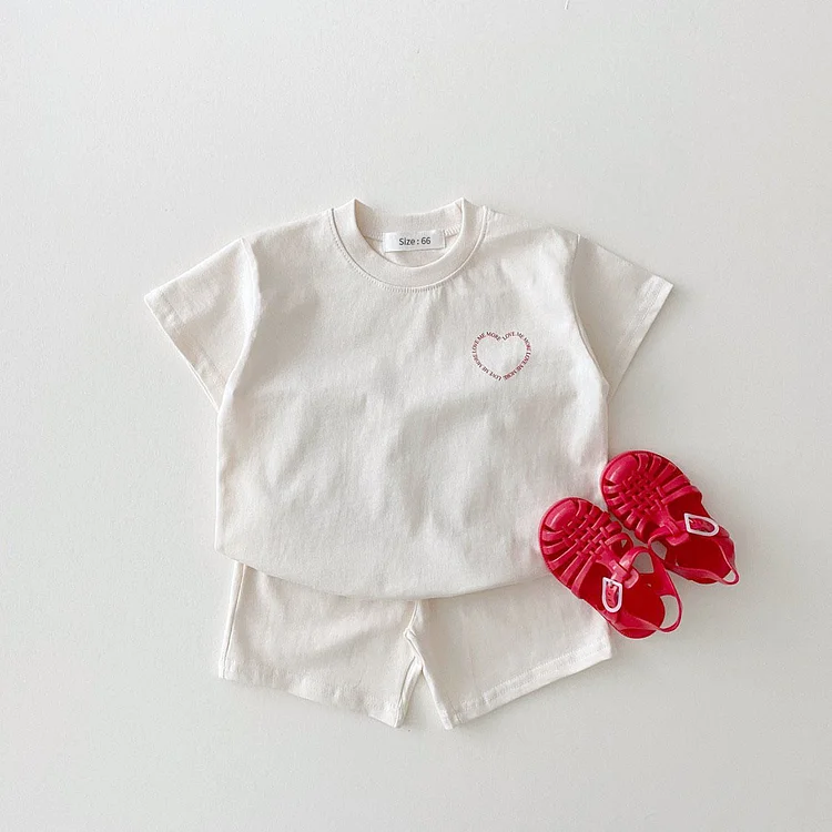 Baby Boy/Girl Summer Love Letter Print Short Sleeve Solid T-shirt and Shorts Set