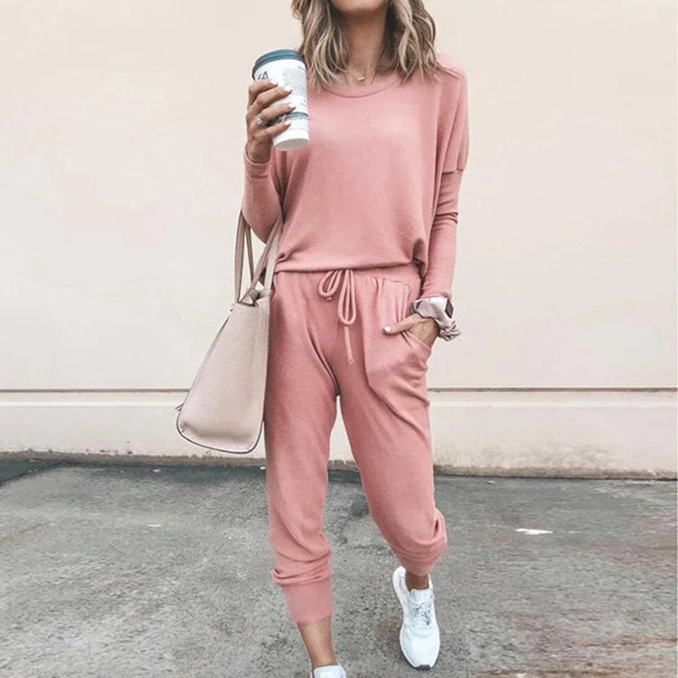 Casual Solid Color T-shirt Pants Two-piece Set