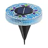 Outdoor LED Solar Lights Waterproof Mini Flat Solar Disc Light with Sturdy Ground Stakes Mosaic Landscape Lightning for Garden Walkway Driveway