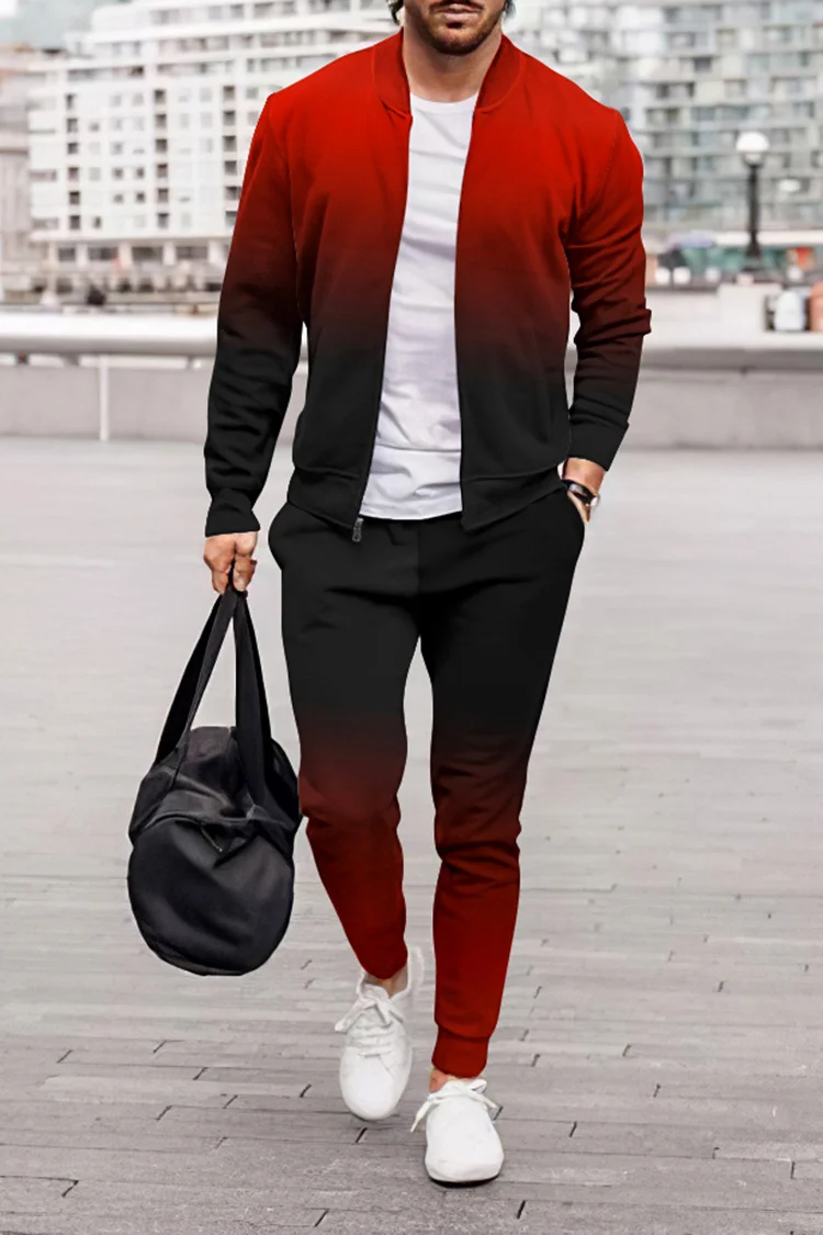 Tiboyz Black Red Gradient Jacket And Pants Two Piece Set
