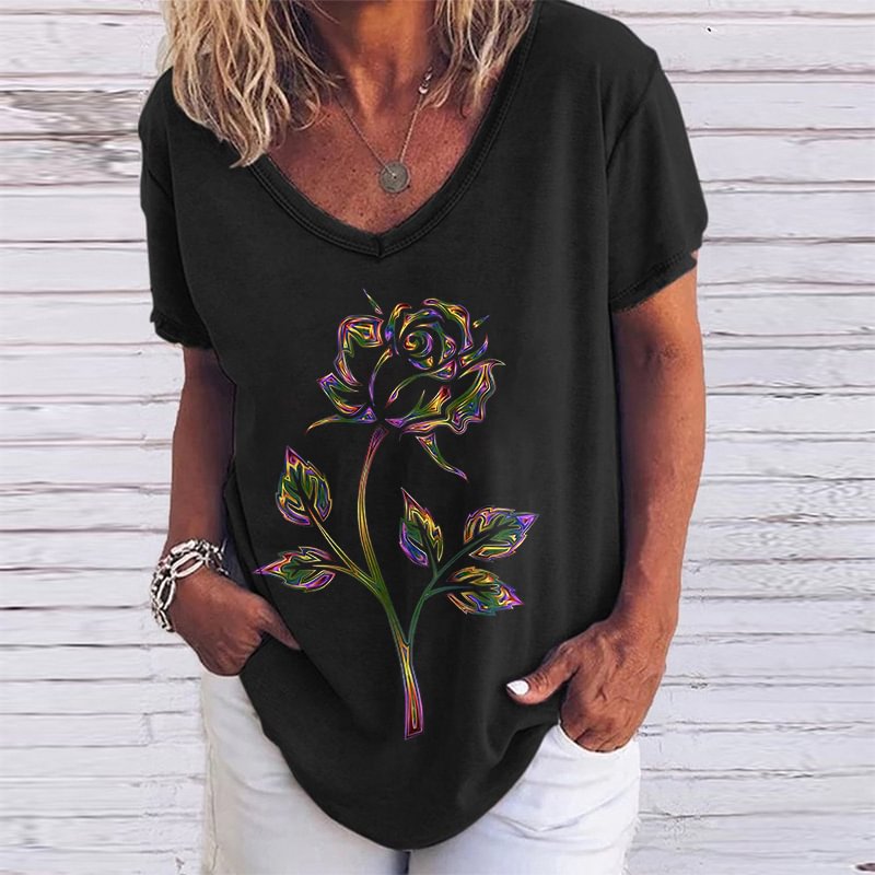 Ripple Green Rose Print T-Shirt