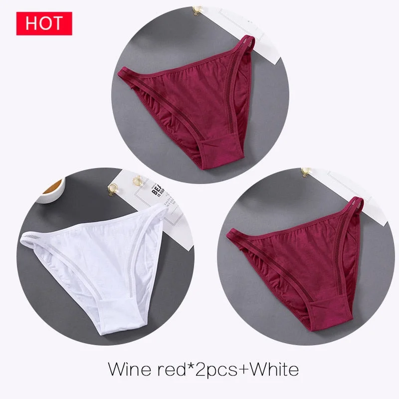 FINETOO M-2XL Bow Cotton Panties 3Pcs/set Women Briefs Girls Plus Size Underpants Low-rise Hollow Underwear Female Lingerie 2021
