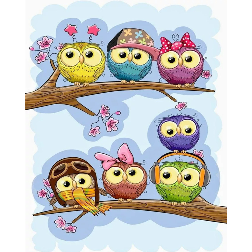 

30*40CM - Round Drill Diamond Painting - Cartoon Owl, 501 Original