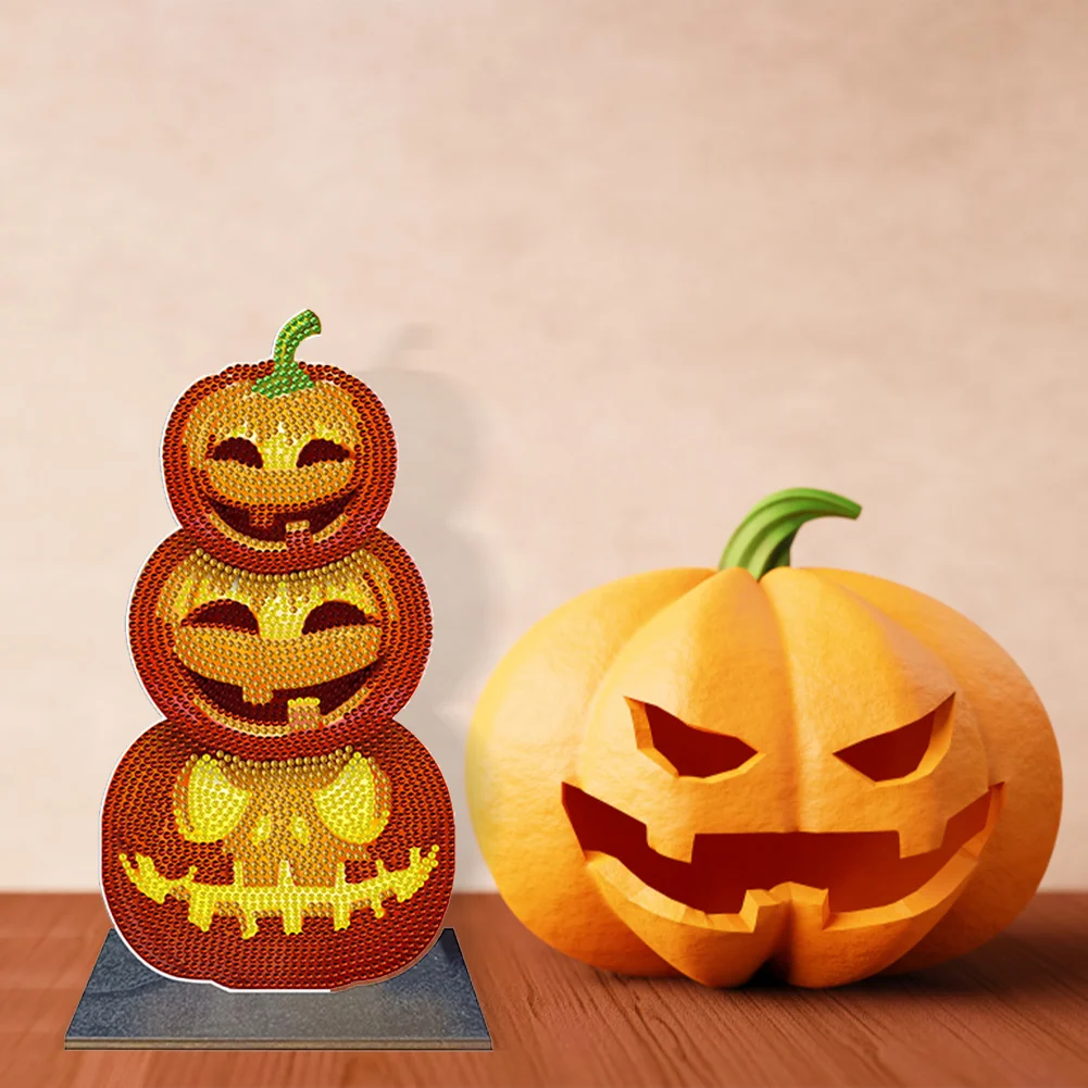 DIY Hallween Pumpkin Desk Diamonds Art Crafts Wooden Mosaic Ornament Single Sided Drill Kids Gift