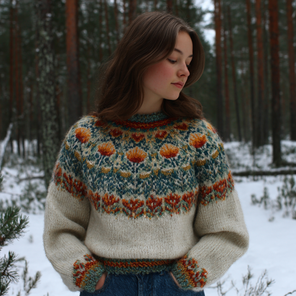 Vintage Colorful Fair Isle Floral Vintage Crew Neck Sweater elevenforest