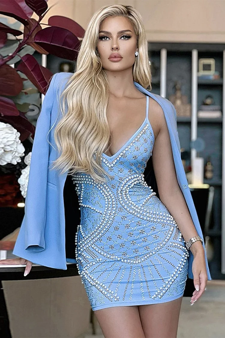 Pearl Cami Slim Fit Mini Dress-Sky Blue