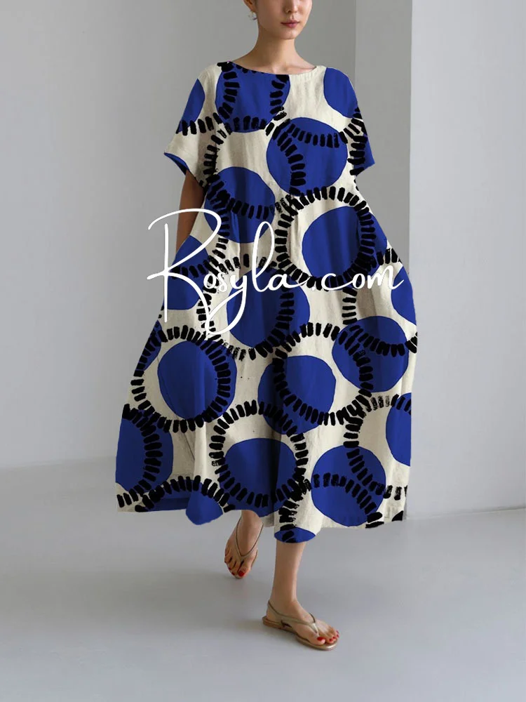 Women's Baseball Print Loose Round Neck Medium Length Skirt Dress