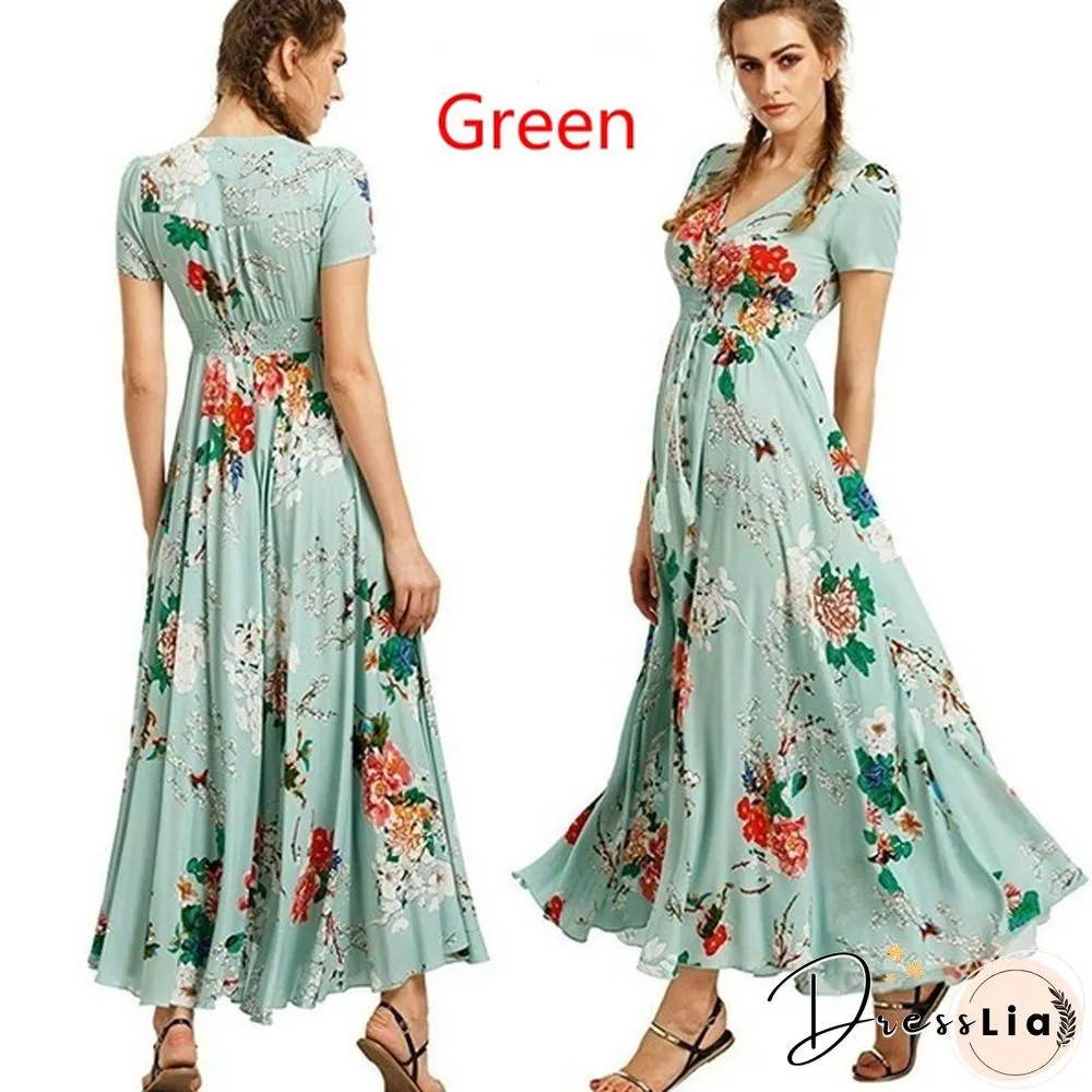 New Fashion Women's Dresses Dresses Women's Fashion Bohemian V-neck Print Large Swing Dress