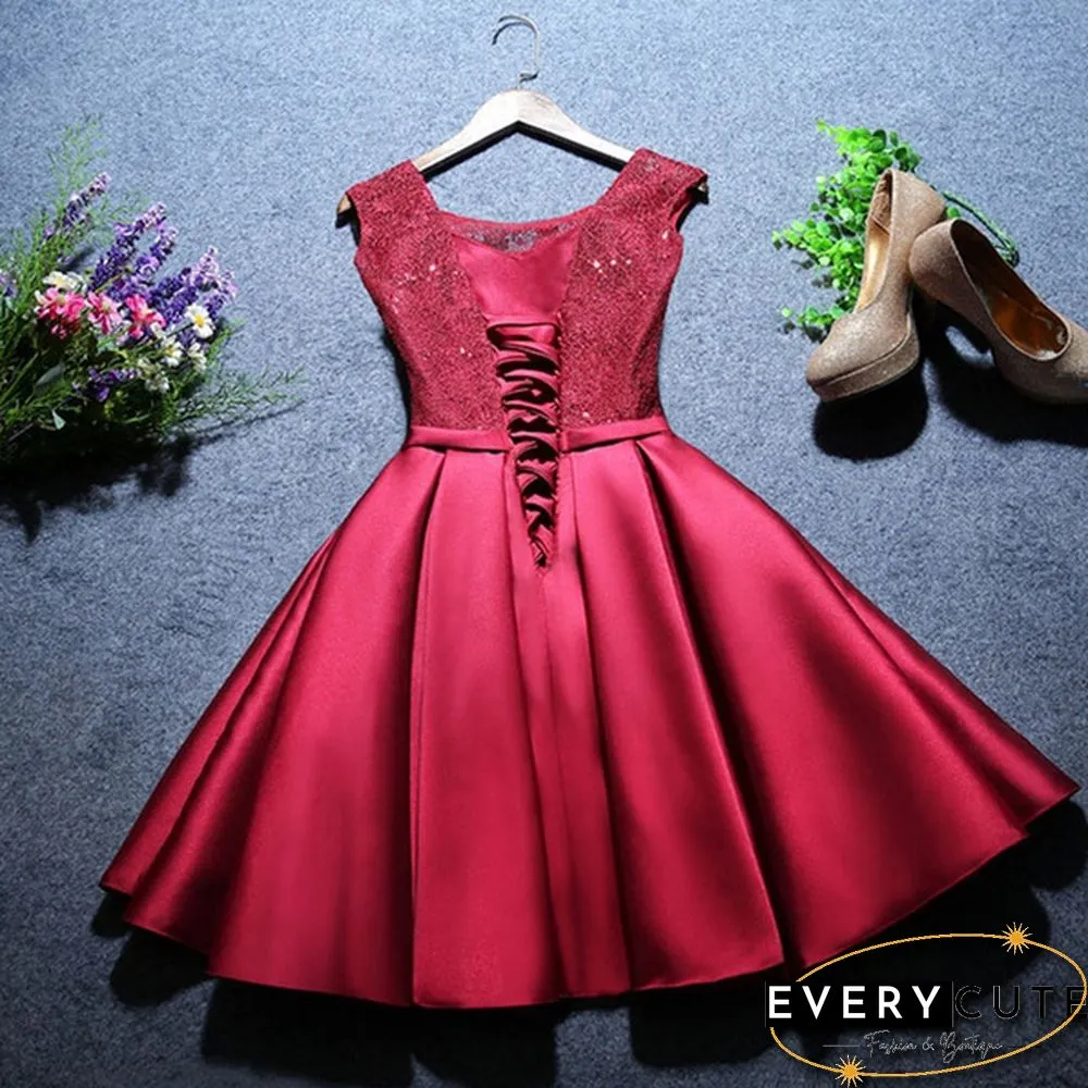Robe Soiree Short Lace Plus Size Satin Evening Dress Vestido Noche Homecoming Graduation